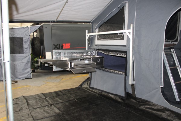 galvanized deluxe camper trailer kitchen