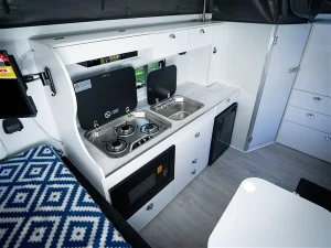Microwave and upright fridge
