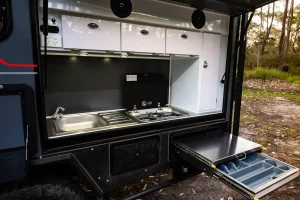Stainless steel outdoor kitchen with ample cupboards