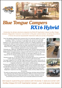 blue tongue RX16 hybrid caravan brochure