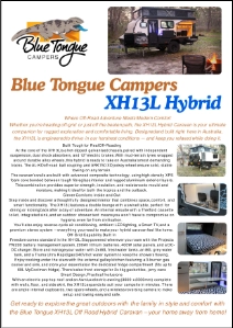 blue tongue XH13L hybrid caravan brochure