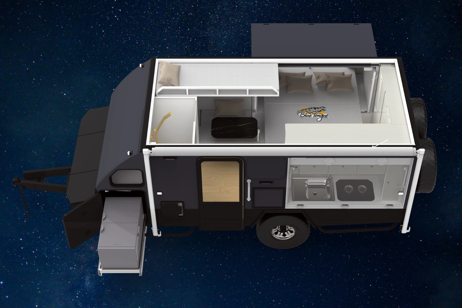 blue tongue XH15 series hybrid caravan 3D plan