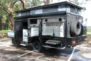 blue tongue hybrid caravan xh16l outdoor galley style kitchen