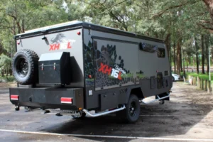 blue tongue hybrid caravan xh16l rear mounted spare