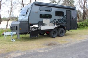 Side view with outdoor kitchen